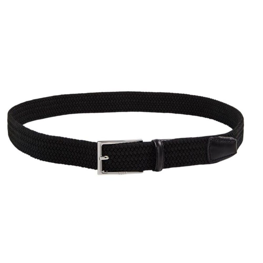 Boss Mens Braided Leather Trim Belt / Black